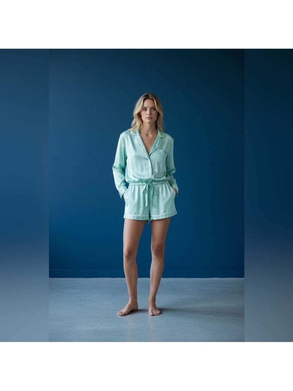 Victoria's Secret Light Blue Satin Romper Medium